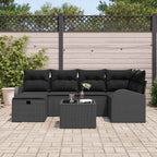 Garten-Sofa-Set mit Kissen 7 pcs Schwarz Poly Rattan