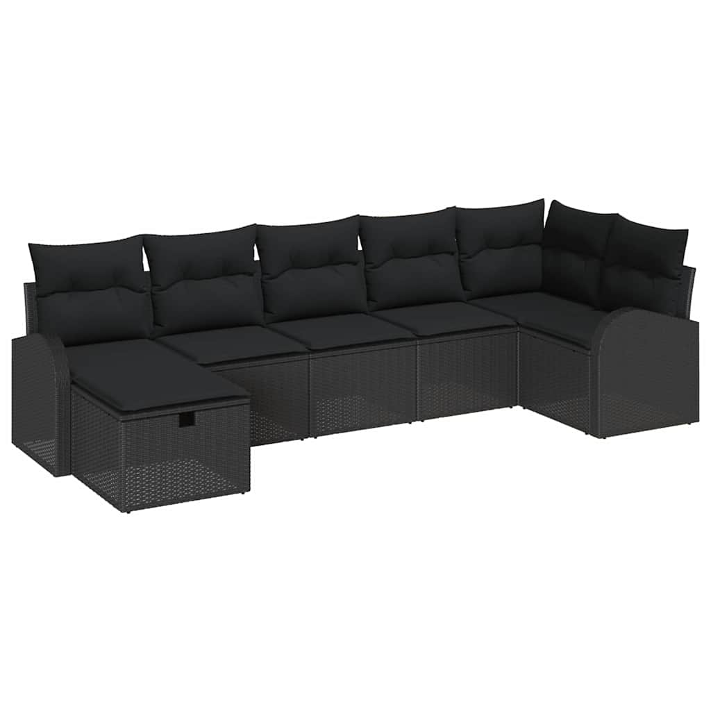 Gartensofa-set mit Kissen 7 pcs Schwarz Poly-Rattan