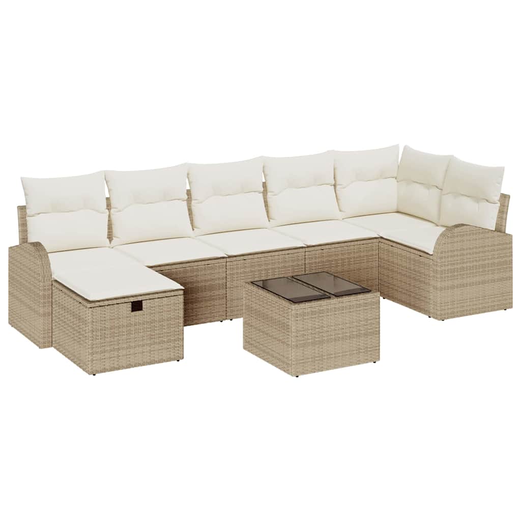 Garten-Sofa-Set mit Kissen mit Speicher 8 pcs Beige Poly Rattan