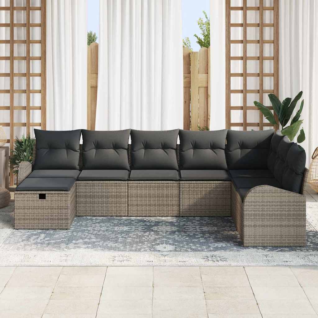 Garten-Sofa-Set mit Kissen mit Speicher 8 pcs Grau Poly Rattan