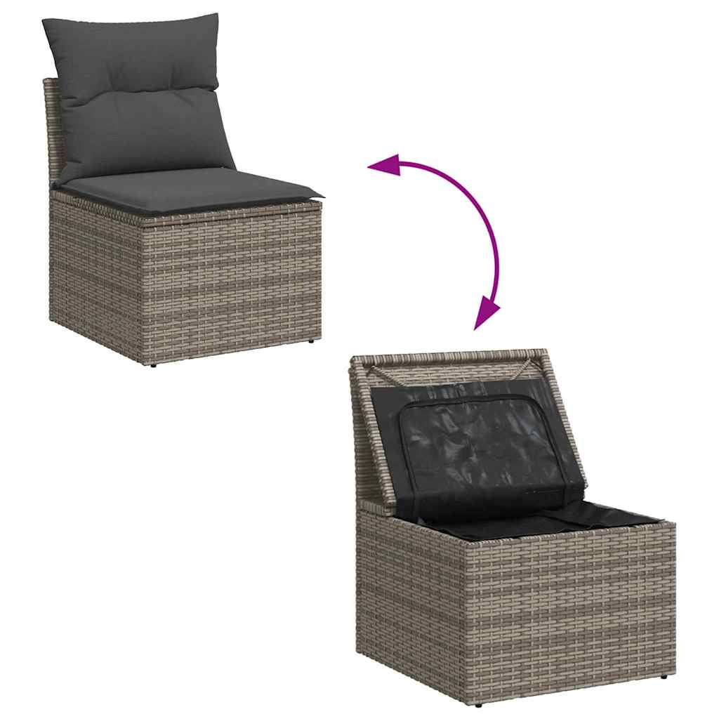 Garten-Sofa-Set mit Kissen mit Speicher 8 pcs Grau Poly Rattan