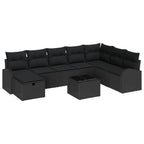 Garten-Sofa-Set mit Kissen 9 pcs Schwarz Poly Rattan