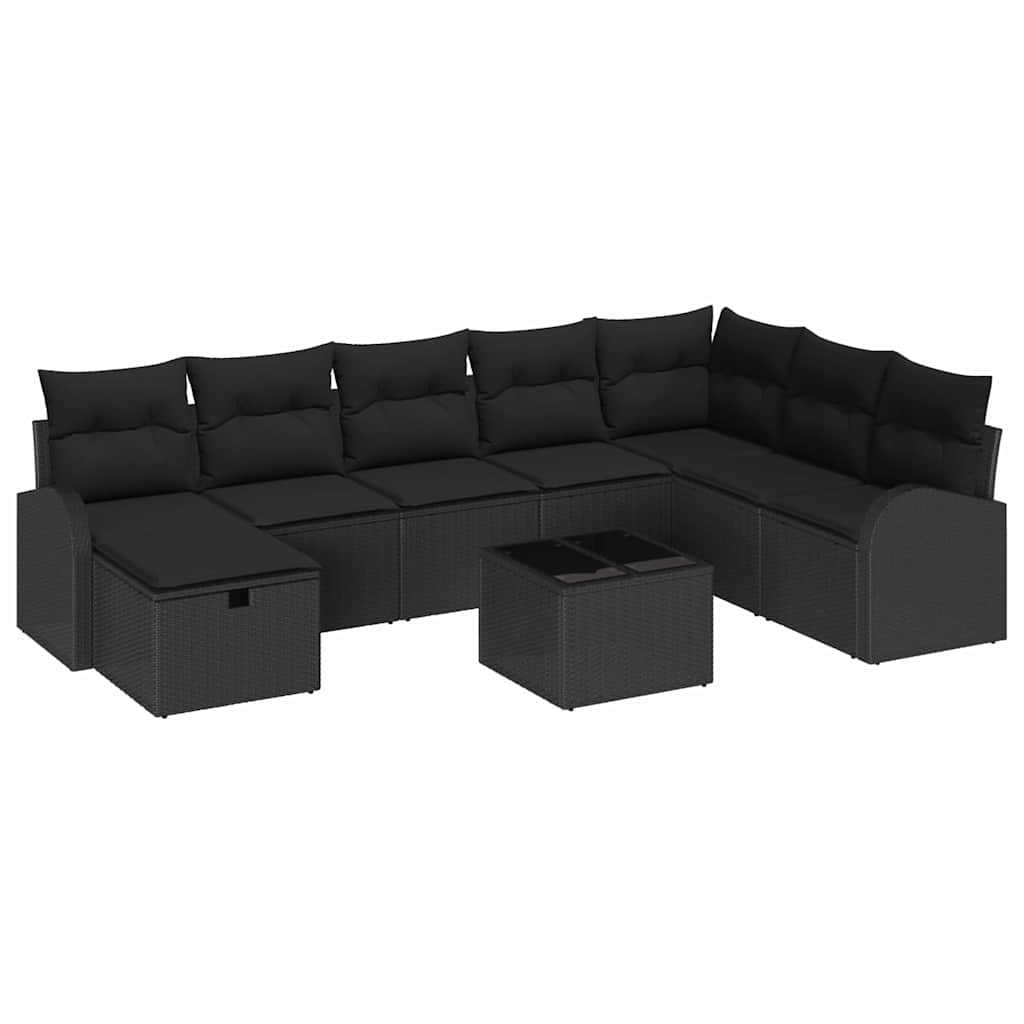 Garten-Sofa-Set mit Kissen 9 pcs Schwarz Poly Rattan
