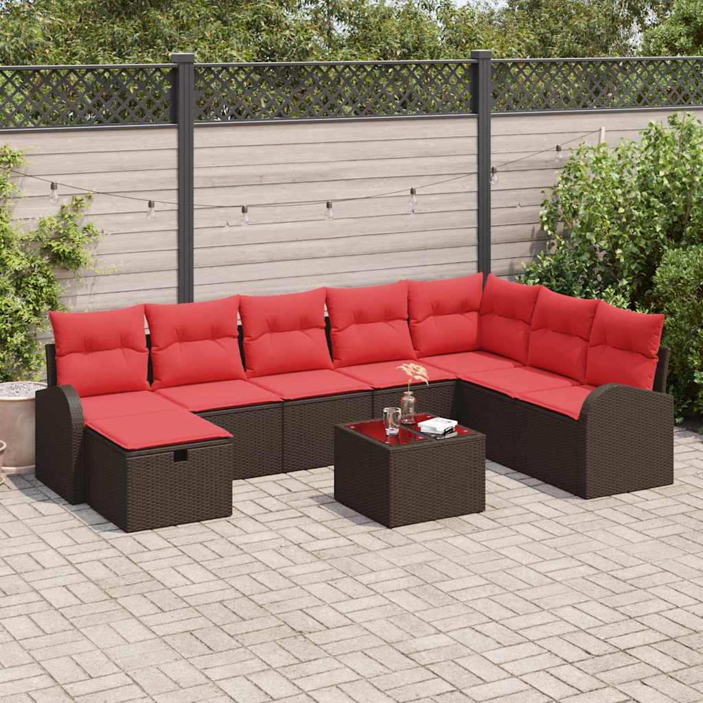 Garten-Sofa-Set mit Kissen mit Speicher 9 pcs Braun Poly Rattan