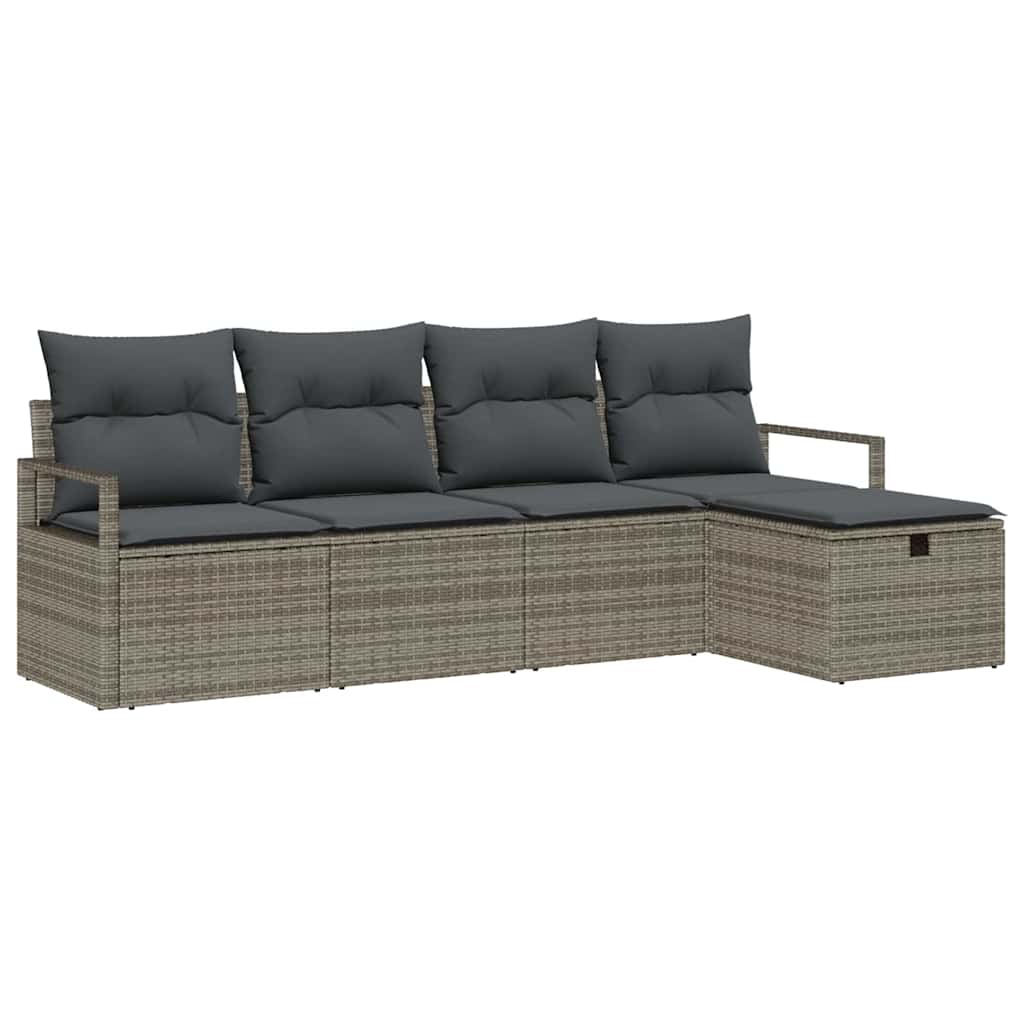 Garten-Sofa-Set mit Kissen mit Speicher 5 pcs Grau Poly Rattan