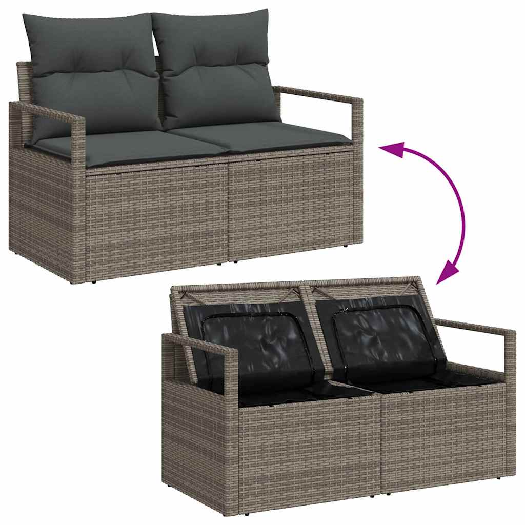 Garten-Sofa-Set mit Kissen mit Speicher 5 pcs Grau Poly Rattan