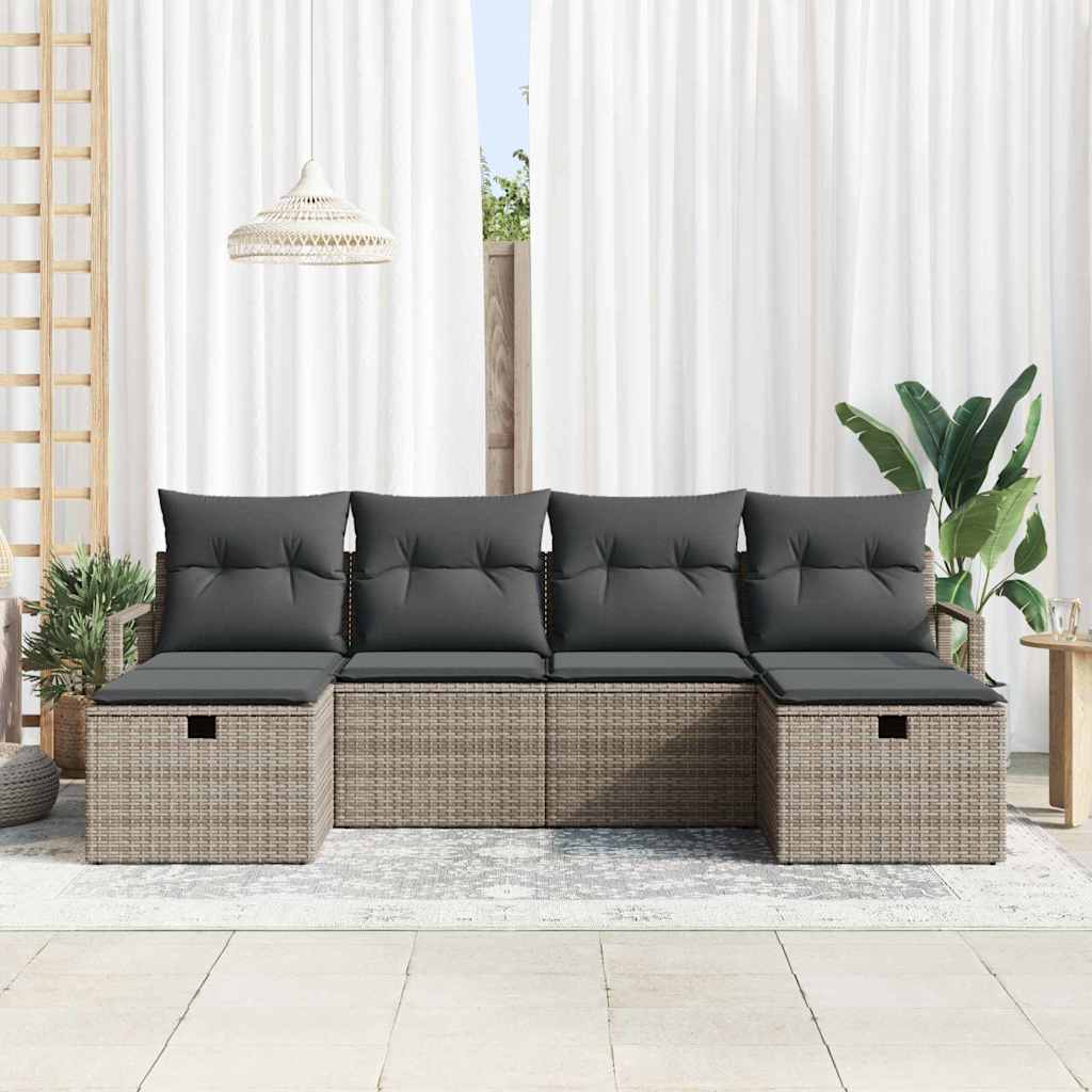 Sofa Set mit Kissen 5 pcs Poly-Rattan
