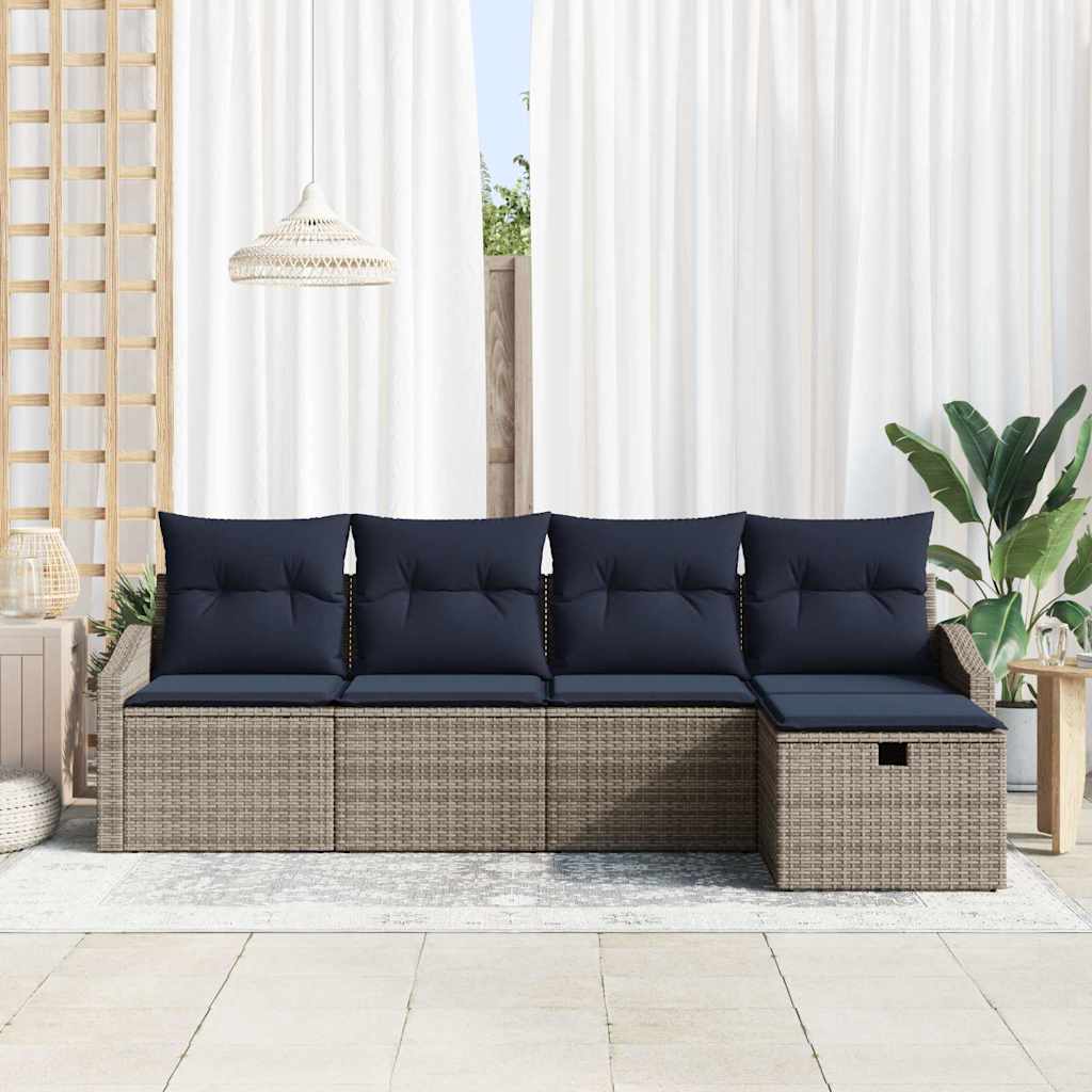 Sofa Set mit Kissen 5 pcs Poly-Rattan