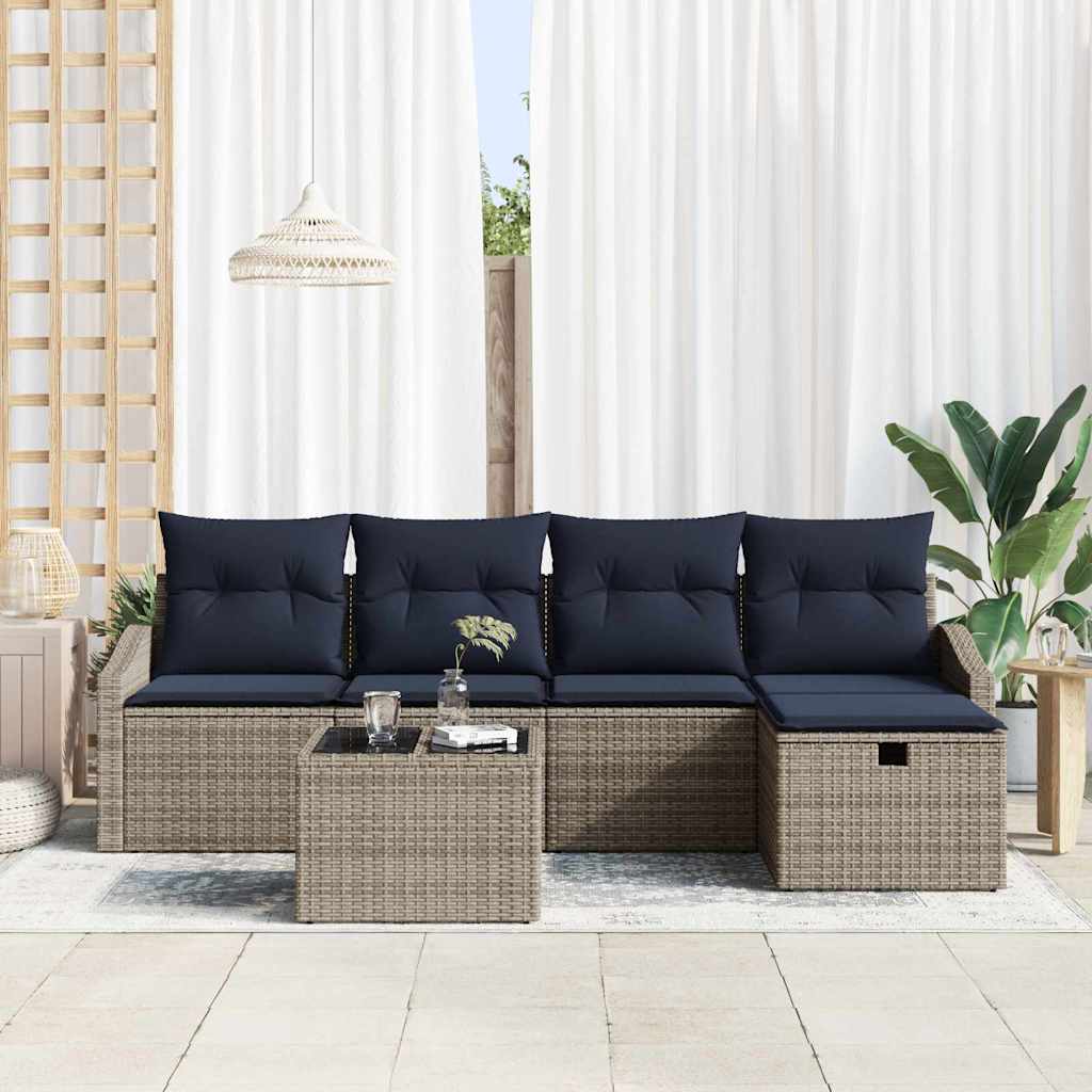 Sofa Set mit Kissen 5 pcs Poly-Rattan