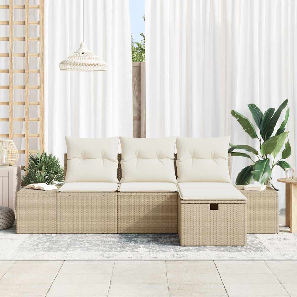Sofa Set mit Kissen 4 pcs Poly-Rattan