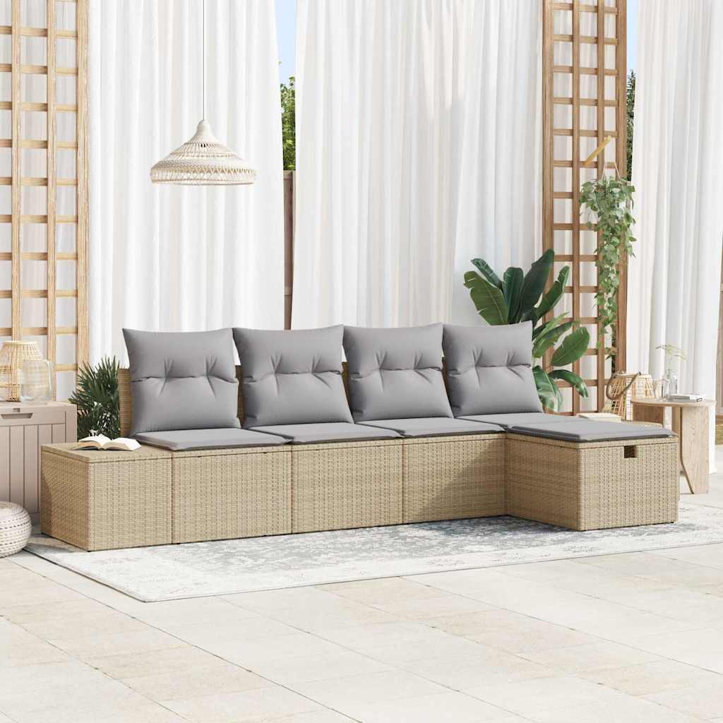 Sofa Set mit Kissen 5 pcs Poly-Rattan