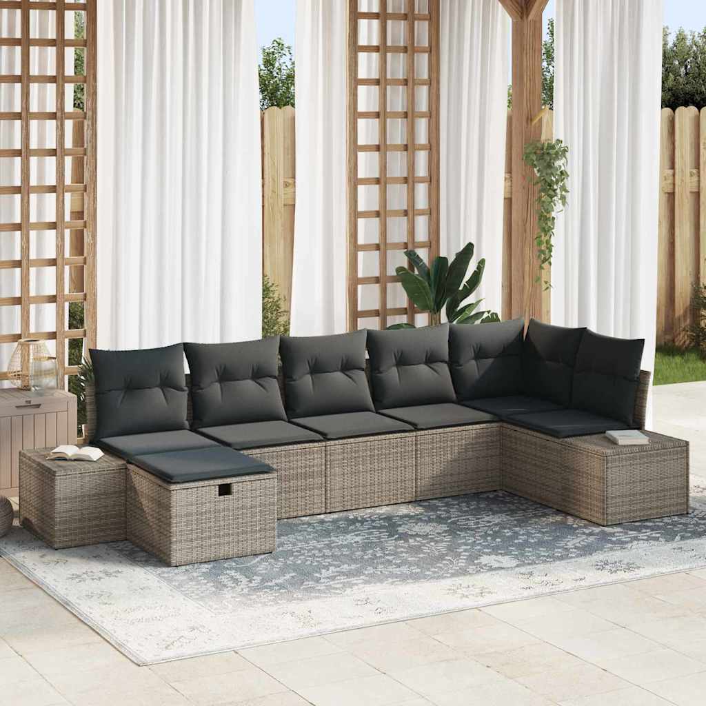 Sofa Set mit Kissen 7 pcs Poly-Rattan