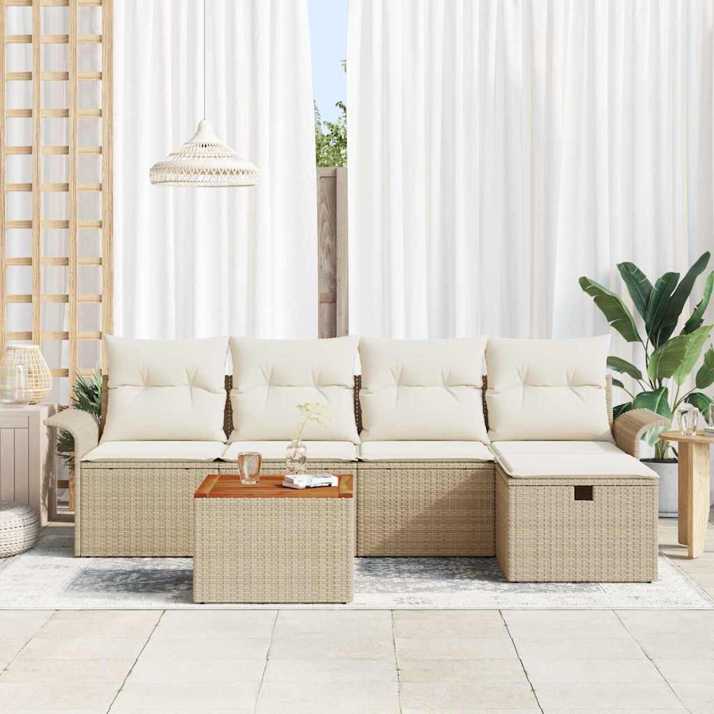 Gartensofa-set mit Kissen mit Speicher 6 pcs Beige Poly Rattan