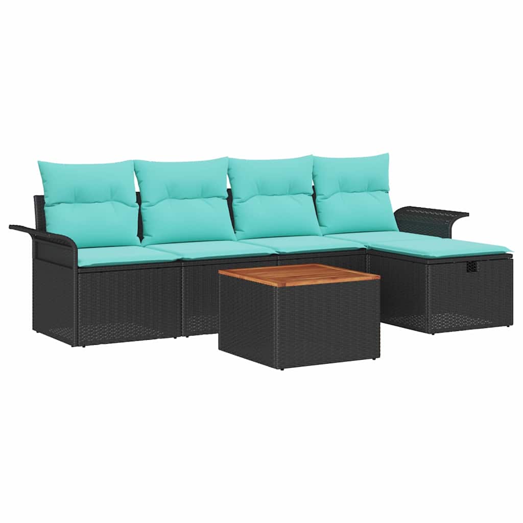 Gartensofa-set mit Kissen 6 pcs Schwarz Poly Rattan