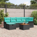 Gartensofa-set mit Kissen 7 pcs Schwarz Poly Rattan