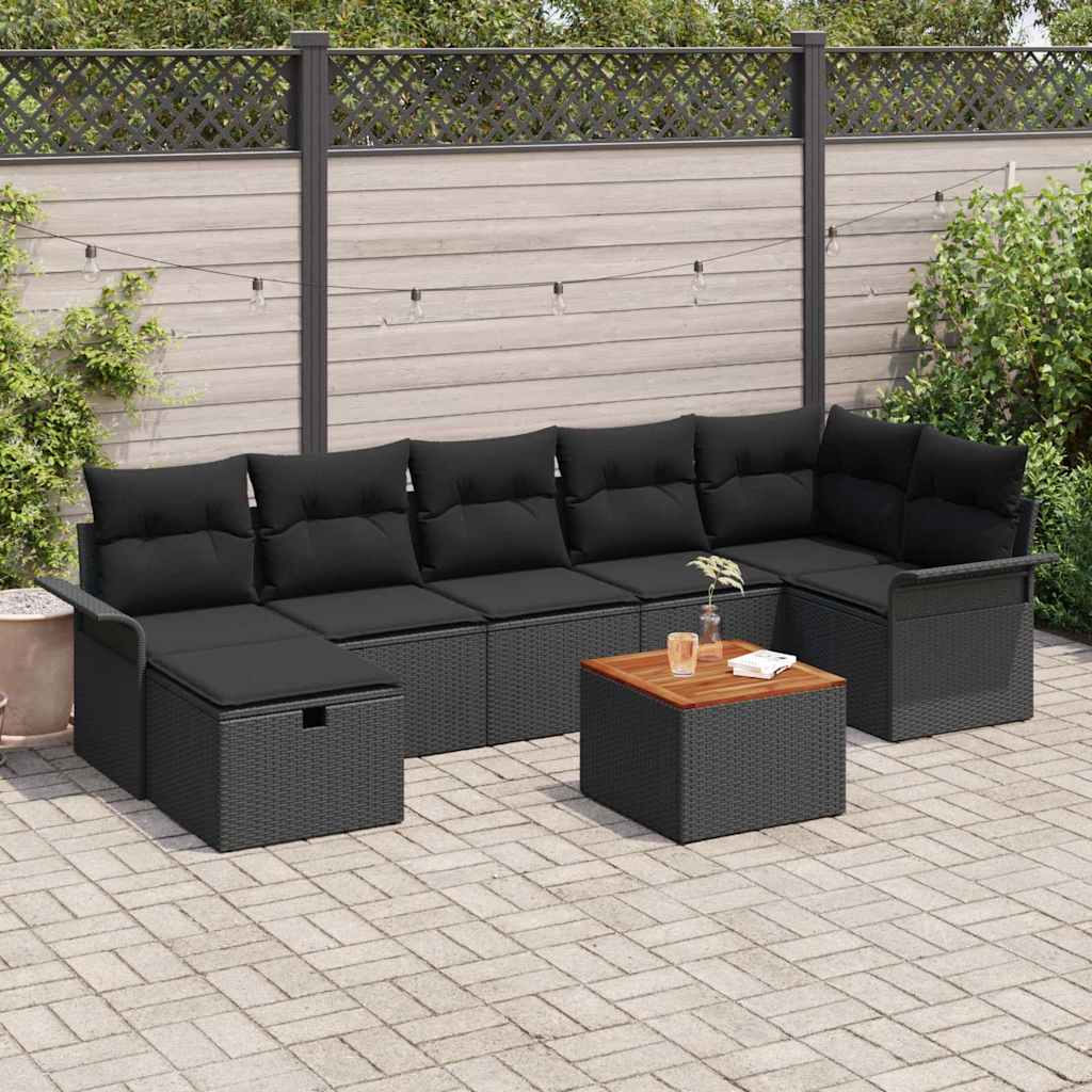 Gartensofa-set mit Kissen 8 pcs Schwarz Poly Rattan