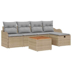 Gartensofa-set mit Kissen mit Speicher 6 pcs Beige Poly Rattan