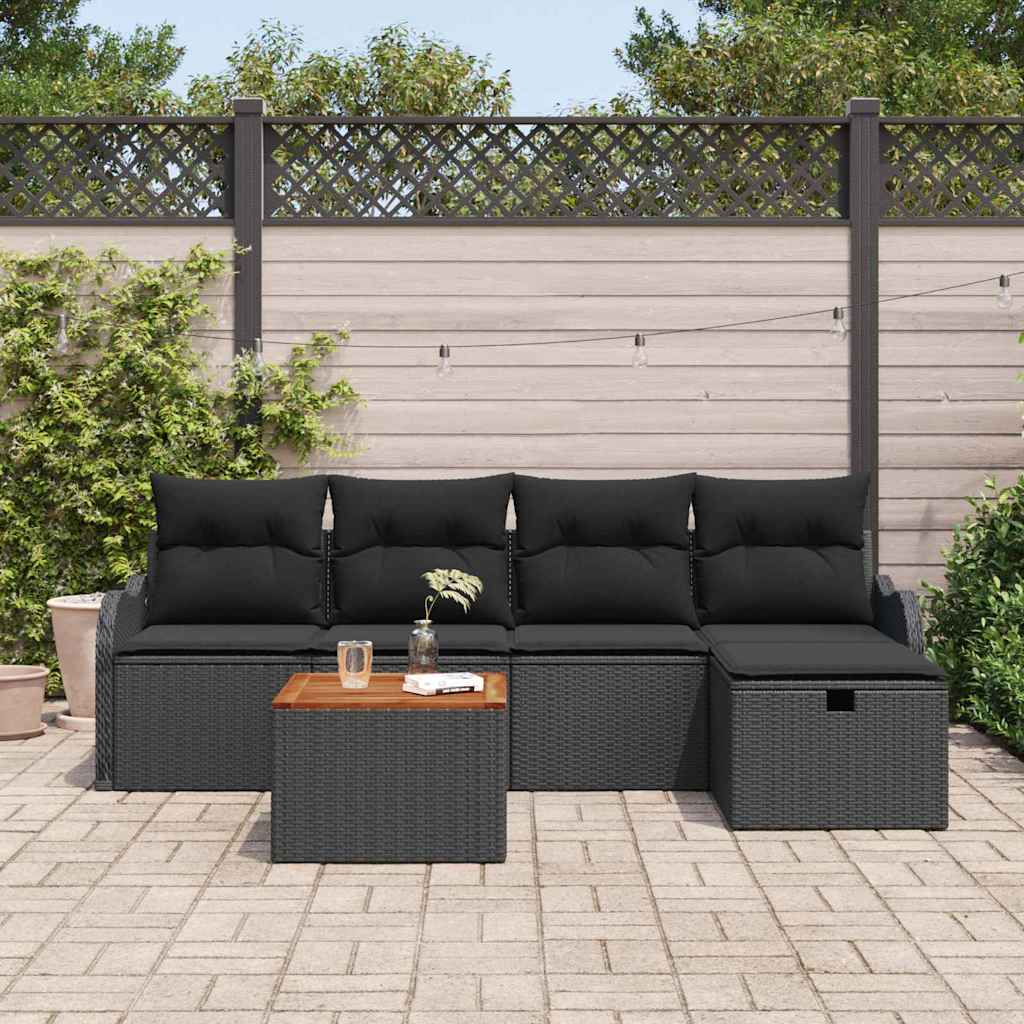 Gartensofa-set mit Kissen 6 pcs Schwarz Poly Rattan