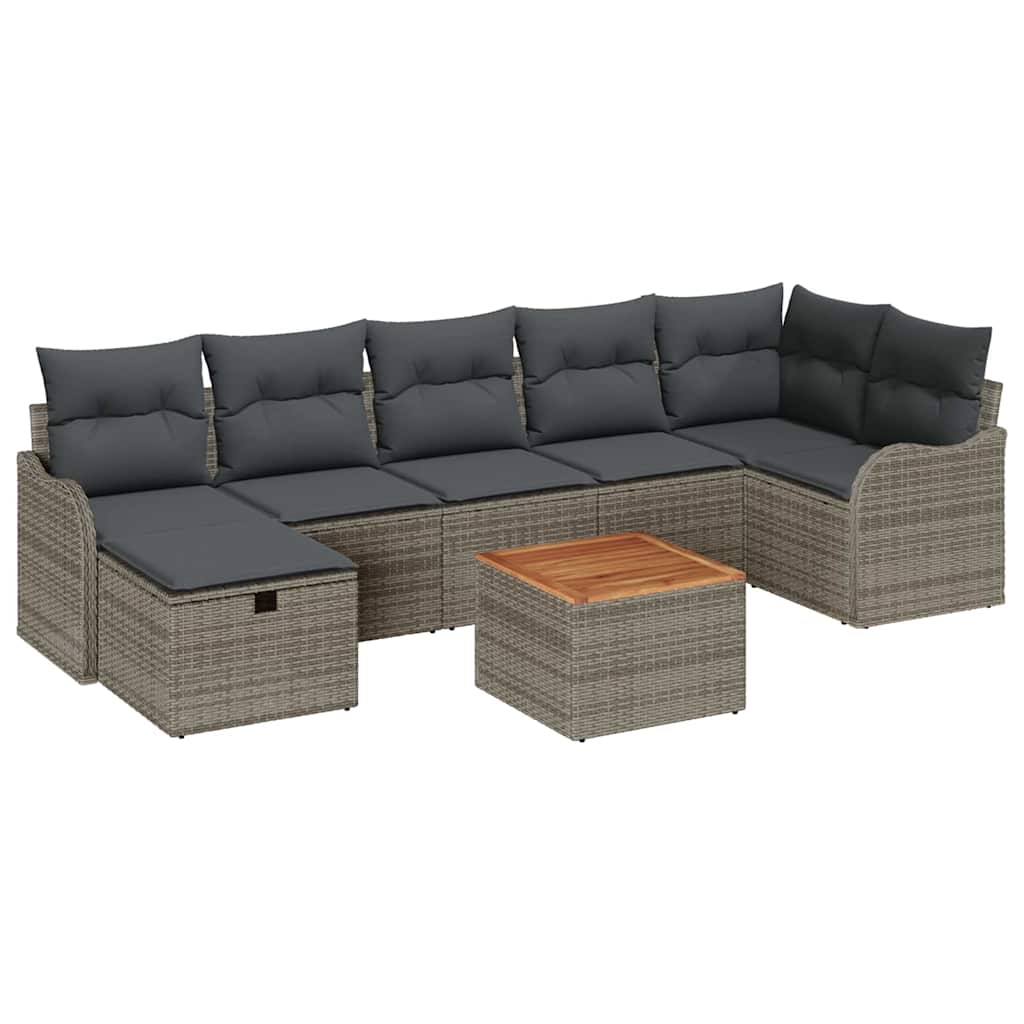 Gartensofa-set mit Kissen mit Speicher 8 pcs Grau Poly Rattan
