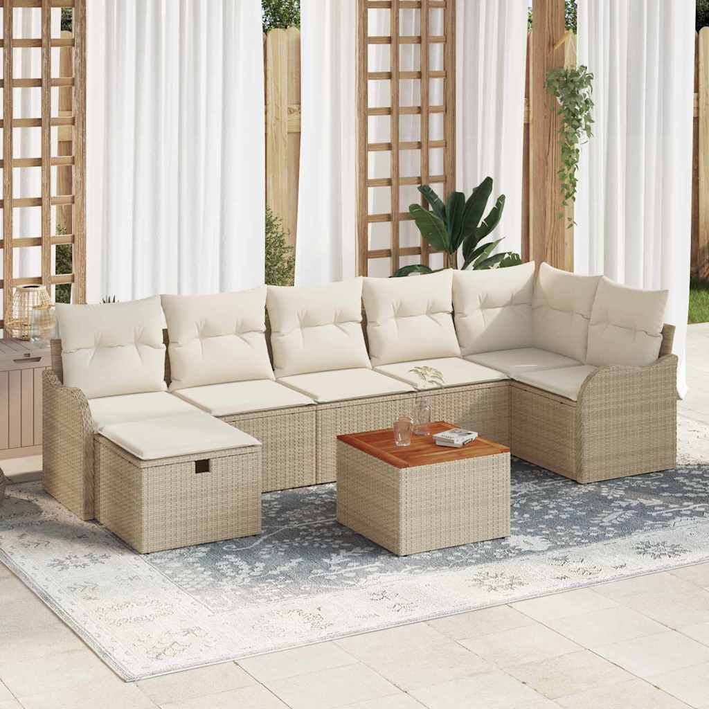 Gartensofa-set mit Kissen mit Speicher 8 pcs Beige Poly Rattan