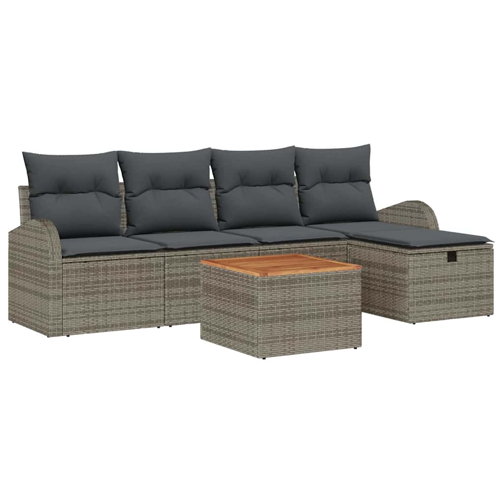 Gartensofa-set mit Kissen mit Speicher 6 pcs Grau Poly Rattan