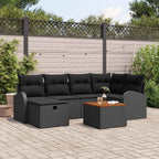 Gartensofa-set mit Kissen 7 pcs Schwarz Poly Rattan