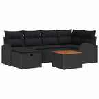 Gartensofa-set mit Kissen 7 pcs Schwarz Poly Rattan