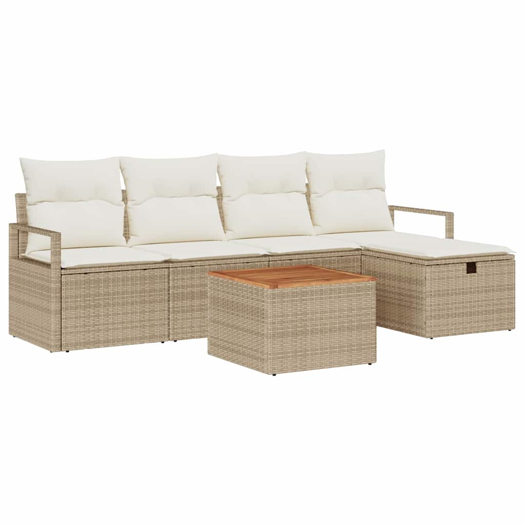 Gartensofa-set mit Kissen mit Speicher 6 pcs Beige Poly Rattan