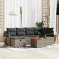Garten-Sofa-Set mit Kissen mit Speicher 7 pcs Grau Poly Rattan