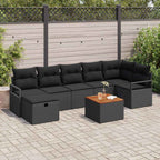 Gartensofa-set mit Kissen 8 pcs Schwarz Poly Rattan