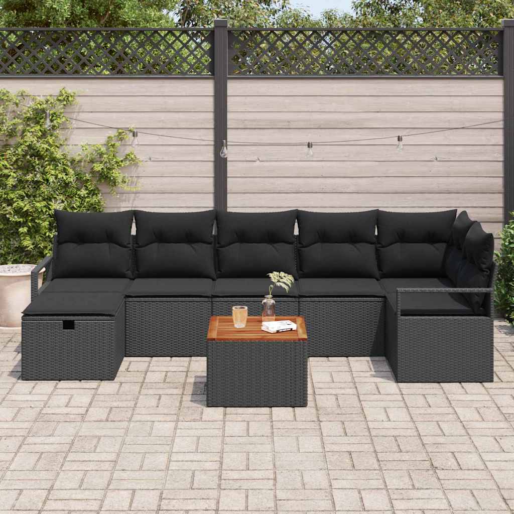 Gartensofa-set mit Kissen 8 pcs Schwarz Poly Rattan