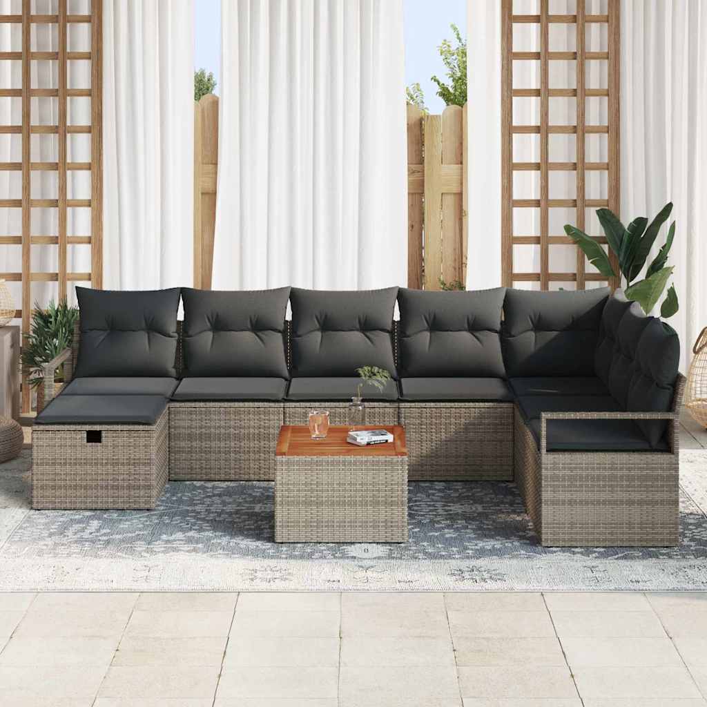 Gartensofa-set mit Kissen mit Speicher 9 pcs Grau Poly Rattan