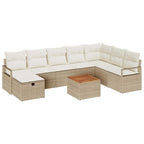 Gartensofa-set mit Kissen mit Speicher 9 pcs Beige Poly Rattan