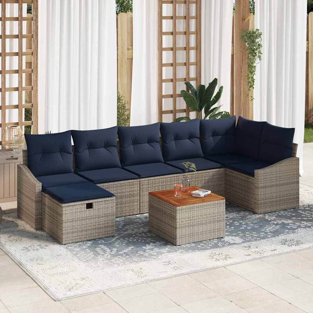 Gartensofa-set mit Kissen mit Speicher 8 pcs Grau Poly Rattan