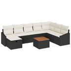 Gartensofa-set mit Kissen 9 pcs Schwarz Poly Rattan