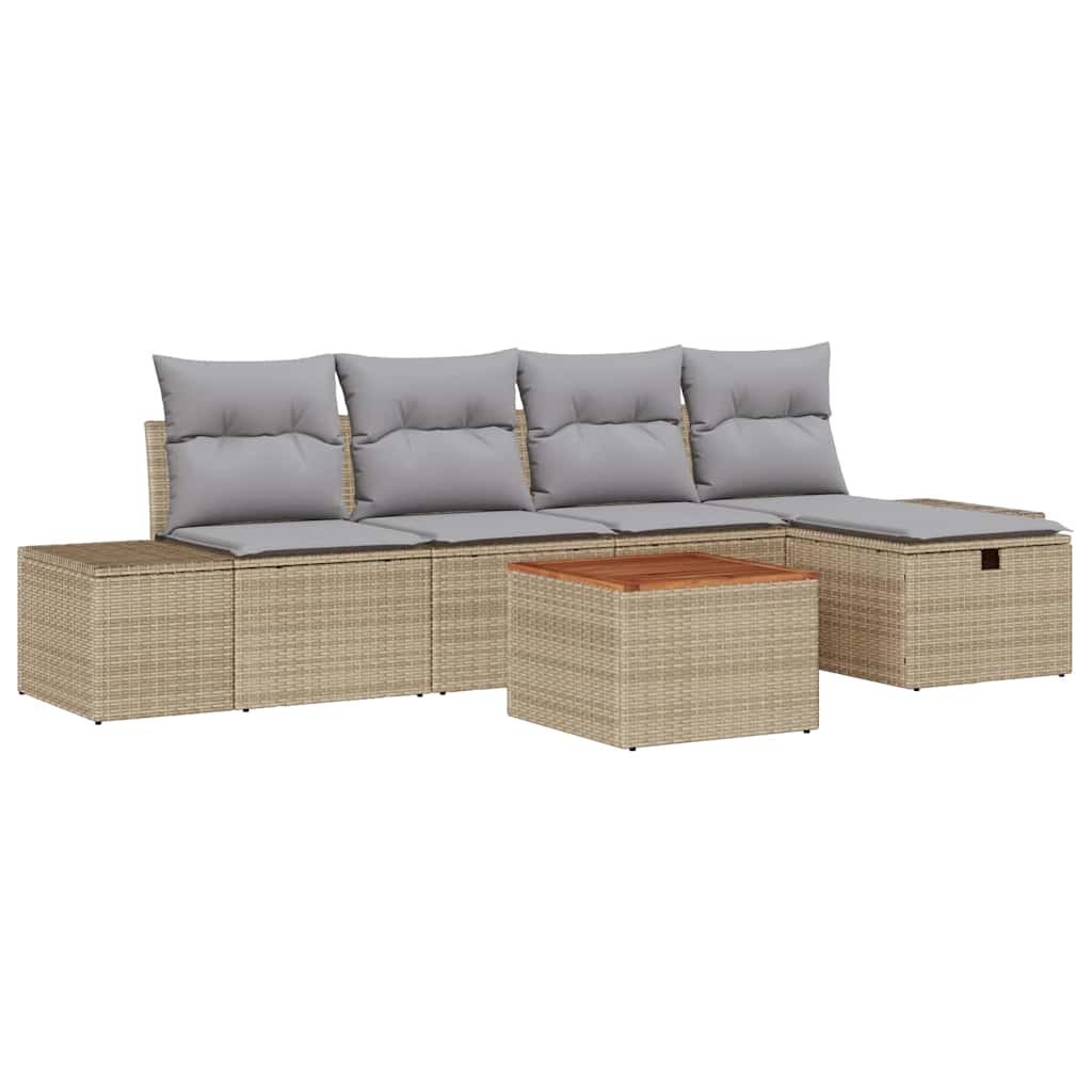 Gartensofa-set mit Kissen mit Speicher 6 pcs Beige Poly Rattan