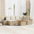 Gartensofa-set mit Kissen mit Speicher 7 pcs Beige Poly Rattan