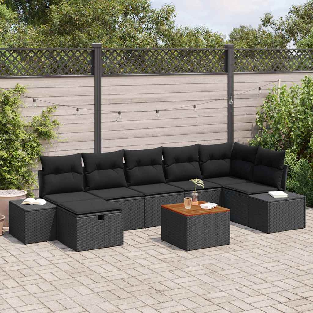 Gartensofa-set mit Kissen 8 pcs Schwarz Poly Rattan