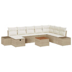 Gartensofa-set mit Kissen mit Speicher 9 pcs Beige Poly Rattan