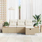 Gartensofa-set mit Kissen mit Speicher 4 pcs Beige Poly-Rattan