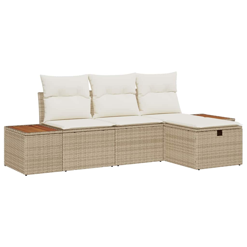 Gartensofa-set mit Kissen mit Speicher 4 pcs Beige Poly-Rattan