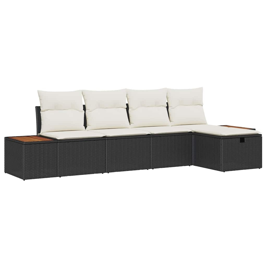 Garten-Sofa-Set mit Kissen 5 pcs Schwarz Poly Rattan