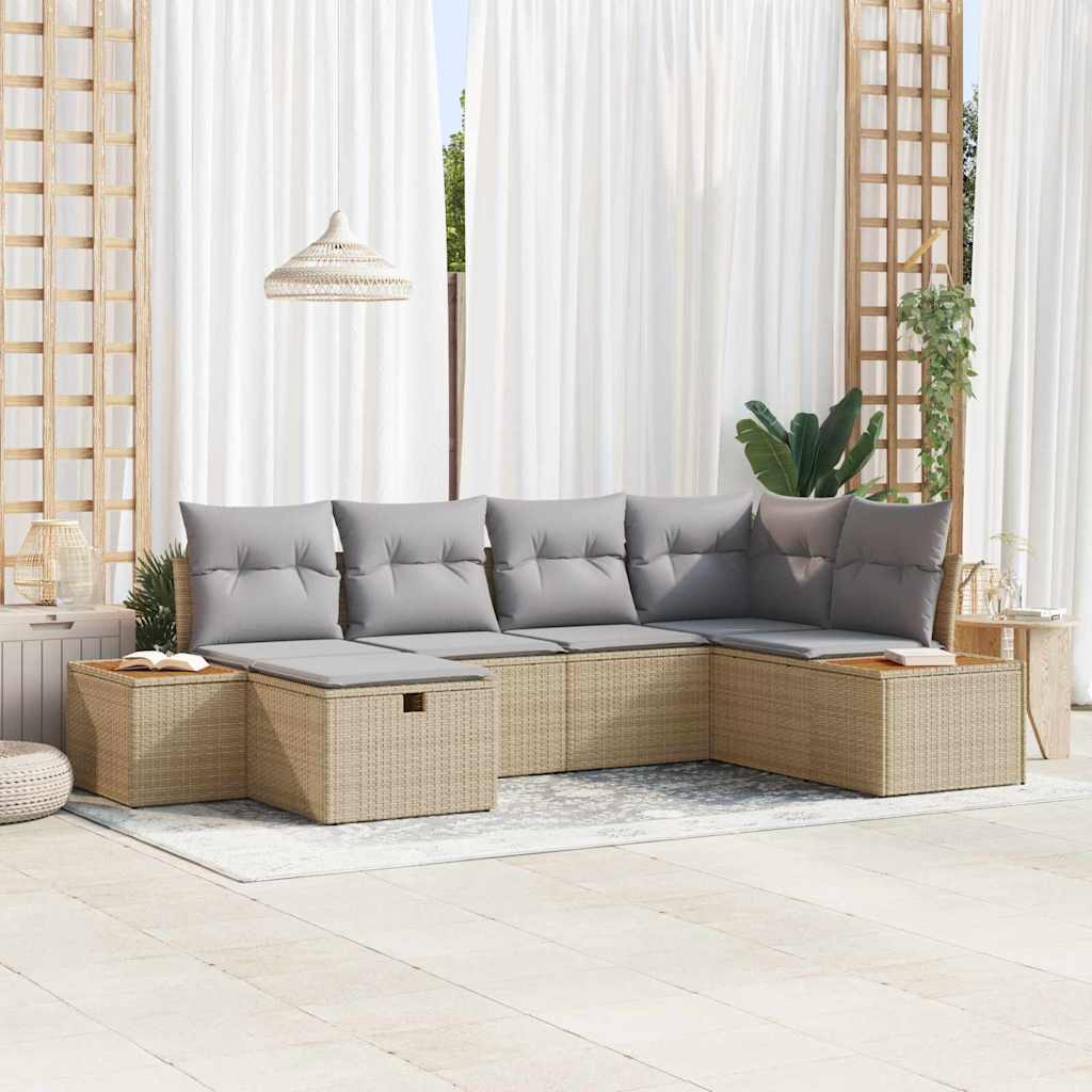 Gartensofa-set mit Kissen mit Speicher Beige Poly-Rattan
