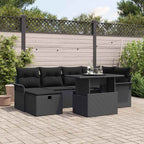 Garten-Sofa-Set mit Kissen 7 pcs Schwarz Poly Rattan