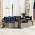 Garten-Sofa-Set mit Kissen mit Speicher 7 pcs Grau Poly Rattan