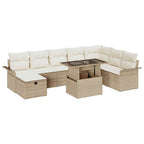 Garten-Sofa-Set mit Kissen mit Speicher 9 pcs Beige Poly Rattan