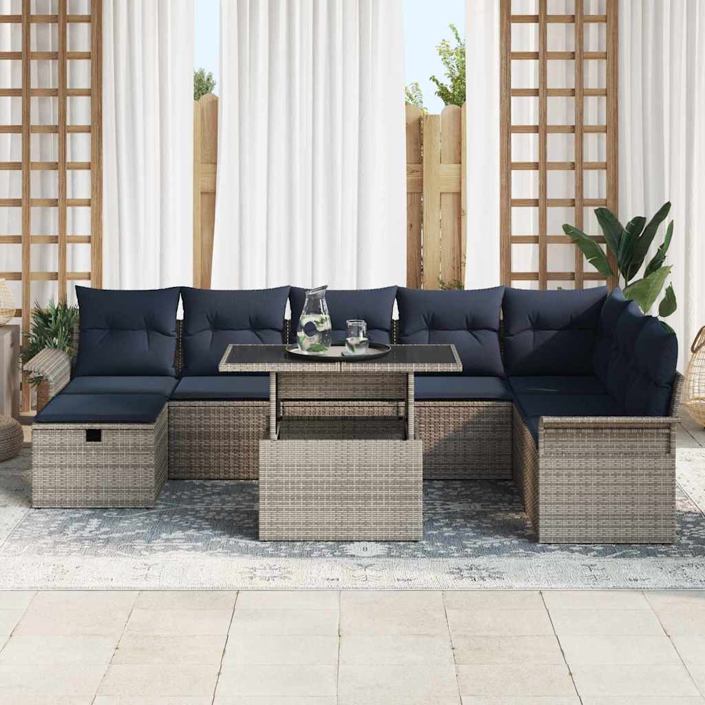 Garten-Sofa-Set mit Kissen mit Speicher 9 pcs Grau Poly Rattan