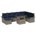 Garten-Sofa-Set mit Kissen mit Speicher 9 pcs Grau Poly Rattan
