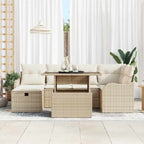 Garten-Sofa-Set mit Kissen mit Speicher 7 pcs Beige Poly Rattan