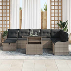 Garten-Sofa-Set mit Kissen mit Speicher 9 pcs Grau Poly Rattan